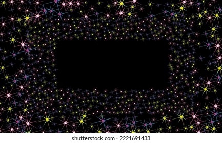 Colorful stars confetti. Vector cosmic abstract frame background. Christmas, new year celebration, birthday party, carnival or festival glamour design.
