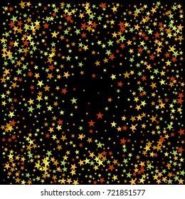 Colorful stars confetti. Vector cosmic abstract frame background. Christmas, new year celebration, birthday party, carnival or festival glamour design.