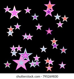 Colorful Stars confetti. Vector cosmic abstract frame background. Christmas, new year celebration, birthday party, carnival or festival glamour design. Luxury stardust. Shiny festive colorful glitter