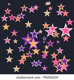 Colorful Stars confetti. Vector cosmic abstract frame background. Christmas, new year celebration, birthday party, carnival or festival glamour design. Luxury stardust. Shiny festive colorful glitter