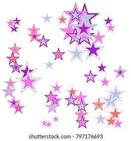 Colorful Stars confetti. Vector cosmic abstract frame background. Christmas, new year celebration, birthday party, carnival or festival glamour design. Luxury stardust. Shiny festive colorful glitter