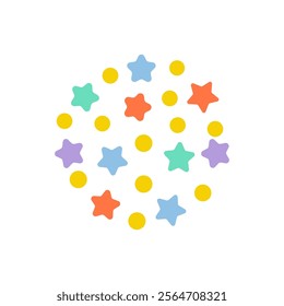 Colorful stars and dots create a playful pattern in a vibrant design