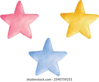 colorful stars illustration in watercolor style. Hand drawn cute childish objects.
