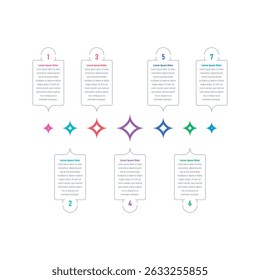 colorful stars infographic template. seven steps information template. infographic template for education, business, industry, technology, annual report, magazine