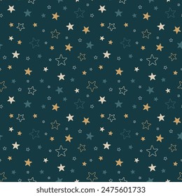 Colorful stars in night sky. Star Seamless Pattern Vector Illustration Background