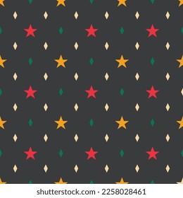 Colorful stars on Black background vector repeat pattern