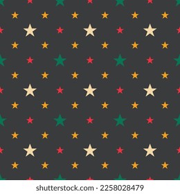 Colorful stars on Black background vector repeat pattern