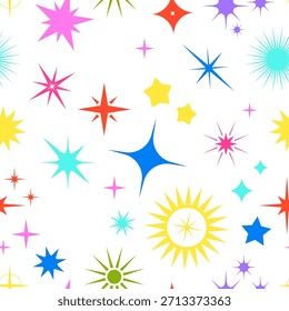 Padrão de estrelas coloridas. Impressão de raios de brilho contínua
