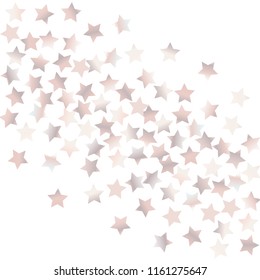 Colorful stars scattered diagonally. Isolated gradient celestial elements. Palle pink blue pearl nacre gloss. Festive iridescent holographic shine effect vector template 