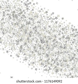 Colorful stars scattered diagonally. Isolated gradient stellar elements. Platinum metal glitter. Festive iridescent holographic shine effect vector template for decorations