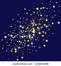 Colorful stars scattered diagonally. Isolated gradient stellar elements. Platinum chrome metal glitter. Iridescent festive  celebration vector  template for decorations, packaging.