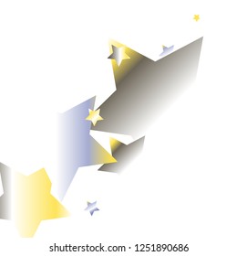 Colorful stars scattered diagonally. Isolated yellow blue white grey gradient celestial elements. Festive iridescent holographic shine effect vector template for celebration decoration