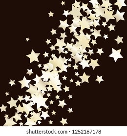Colorful stars scattered diagonally. Isolated gradient celestial elements. Pearl nacre shine. Festive iridescent holographic shine effect vector template for decorations