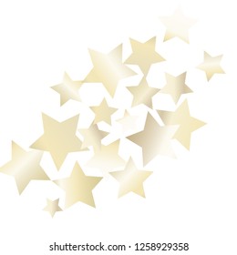Colorful stars scattered diagonally. Isolated gradient stellar elements. Pearl nacre gloss. Iridescent glitter festive celebration vector template for decorations