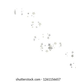 Colorful stars scattered diagonally. Isolated gradient celestial elements. Platinum metal glitter. Festive iridescent holographic shine effect vector template for decorations