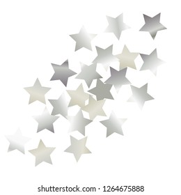 Colorful stars scattered diagonally. Isolated gradient stellar elements. Platinum metal shine. Festive iridescent holographic shine effect vector template for decorations