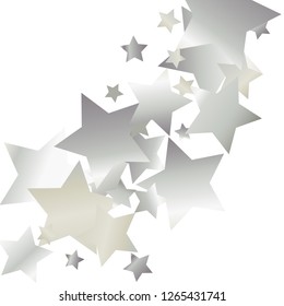 Colorful stars scattered diagonally. Isolated gradient stellar elements. Platinum metallic gloss. Iridescent glitter festive celebration vector template for decorations