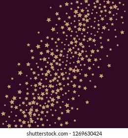 Colorful stars scattered diagonally. Isolated gradient celestial elements. Brass metallic gloss. Holiday celebration luminous glossy vector template for celebration decoration