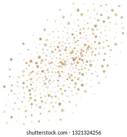 Colorful stars scattered diagonally. Isolated gradient celestial elements. Brass metal glitter. Iridescent glitter festive celebration vector template for celebration decoration