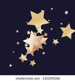 Colorful stars scattered diagonally. Isolated gradient stellar elements. Brass metallic gloss. Iridescent glitter festive celebration vector template for celebration decoration