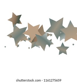 Colorful stars scattered horizontally. Isolated copper patina gradient celestial elements. Festive iridescent holographic shine effect vector template for decorations