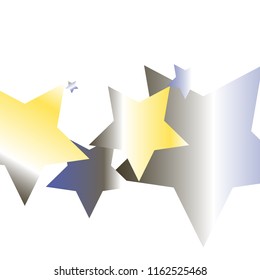 Colorful stars scattered horizontally. Isolated yellow blue white grey gradient stellar elements. Festive iridescent holographic shine effect vector template for celebration decoration