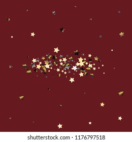 Colorful stars scattered horizontally. Isolated gradient stellar elements. Platinum chrome metal glitter. Iridescent festive  celebration vector  template for decorations, packaging.