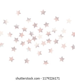Colorful stars scattered horizontally. Isolated gradient celestial elements. Pale pink blue pearl nacre shine. Festive iridescent holographic shine effect vector template 