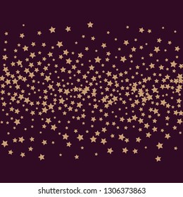 Colorful stars scattered horizontally. Isolated gradient celestial elements. Brass metallic gloss. Festive iridescent holographic shine effect vector template for celebration decoration