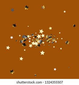 Colorful stars scattered horizontally. Isolated gradient stellar elements. Platinum chrome metal shine. Holiday celebration luminous vector template for decorations, packaging.