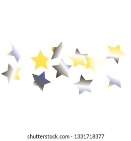 Colorful stars scattered horizontally. Isolated yellow blue white grey gradient celestial elements. Iridescent glitter festive celebration vector template for celebration decoration