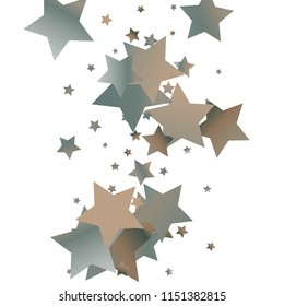 Colorful stars scattered vertically. Isolated copper patina gradient stellar elements. Holiday celebration luminous glossy vector template for decorations.