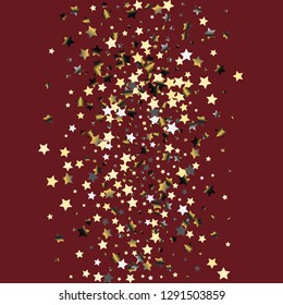 Colorful stars scattered vertically. Isolated gradient stellar elements. Platinum chrome metal glitter. Festive iridescent holographic effect vector template for decorations, packaging.