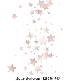 Colorful stars scattered vertically. Isolated gradient celestial elements. Palle pink blue pearl nacre gloss. Iridescent glitter festive celebration vector template 