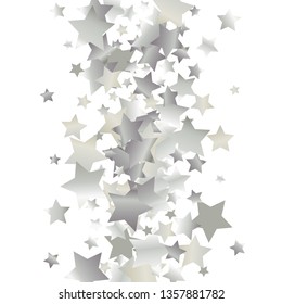 Colorful stars scattered vertically. Isolated gradient celestial elements. Platinum metal glitter. Iridescent glitter festive celebration vector template for decorations