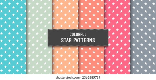 Colorful Stars Seamless Pattern Background Set Vector Illustration