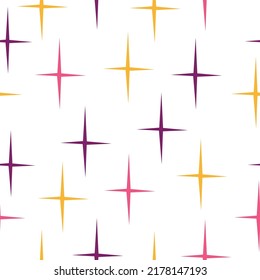 Colorful stars seamless pattern. Hand drawn doodle elements in navy, pink and purple soft tones on white background. Festive Stars Wallpaper.