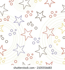 Colorful stars seamless pattern on a white background. Stars Seamless Pattern. The vector image. Starry night sky
