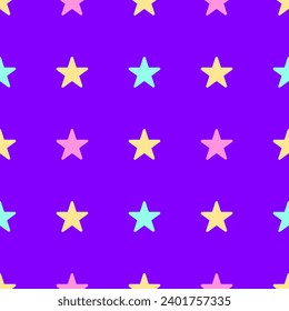 Colorful stars seamless pattern on purple background 