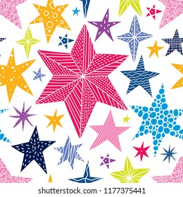 Colorful stars. Seamless vector pattern. Seamless pattern can be used for wallpaper, pattern fills, web page background, surface textures.