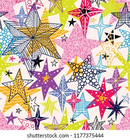 Colorful stars. Seamless vector pattern. Seamless pattern can be used for wallpaper, pattern fills, web page background, surface textures.