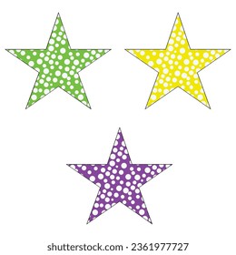 Colorful stars set: Vector assets for Christmas stars, festival celebrations, web or game design, and app icons. Vector template isolated on a white background.