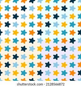Colorful stars shape Seamless pattern in 4 color background. Texture for tile, scrapbooking, wrapping paper, textiles, home decor, fabric, wallpaper, background, carpet, clothing. Vector illustration.