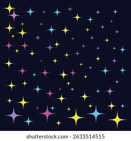 Colorful stars shining on a dark night sky vector design.