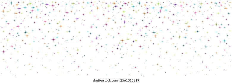 Colorful stars. Shiny festive confetti  isolated on white background.  Decoration for carnival, fiesta, birthday party, Christmas, New Year celebration. Starry vector  background.