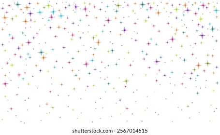 Colorful stars. Shiny festive confetti  isolated on white background.  Decoration for carnival, fiesta, birthday party, Christmas, New Year celebration. Happy holidays decor. Starry  background.