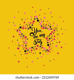 Colorful stars with typography vector illustration design isolated on yellow background