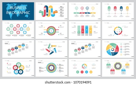 Colorful startup or management concept infographic charts set. Business design elements for presentation slide templates. Can be used for financial report, workflow layout and brochure design.