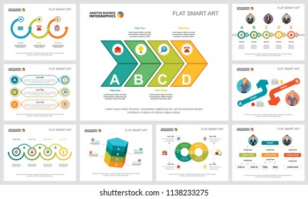 Colorful startup and management infographic charts set. Business design elements for presentation slide templates. Consulting concept can be used for annual report, flyer layout and banner design.