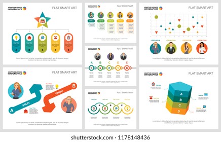 Colorful startup and management infographic charts set. Business design elements for presentation slide templates. Consulting concept can be used for annual report, flyer layout and banner design.